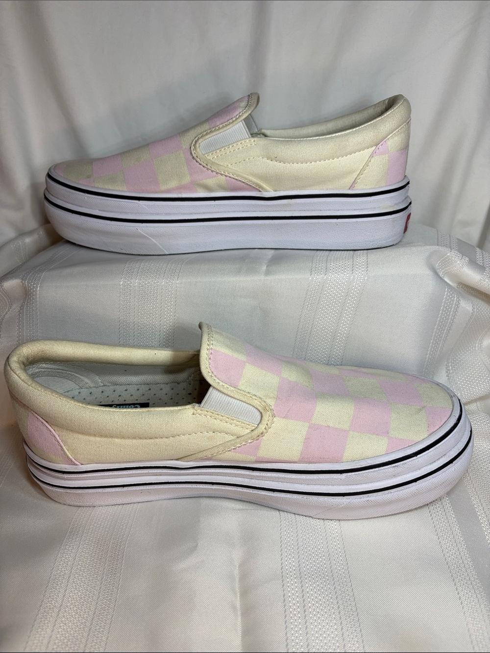 Vans Slip-On Checkerboard Platforms in Pink and Cream - Picture 5 of 14